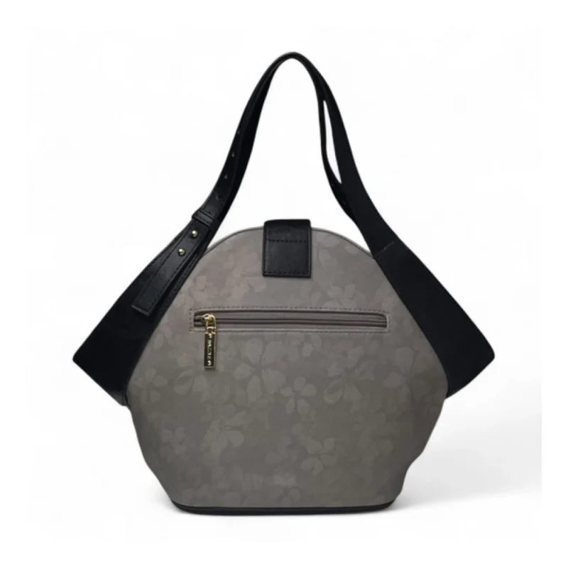 Women's Polyurethane Floral Printed Hexagonal Satchel Handbag with Adjustable Strap (Grey) - Image 5