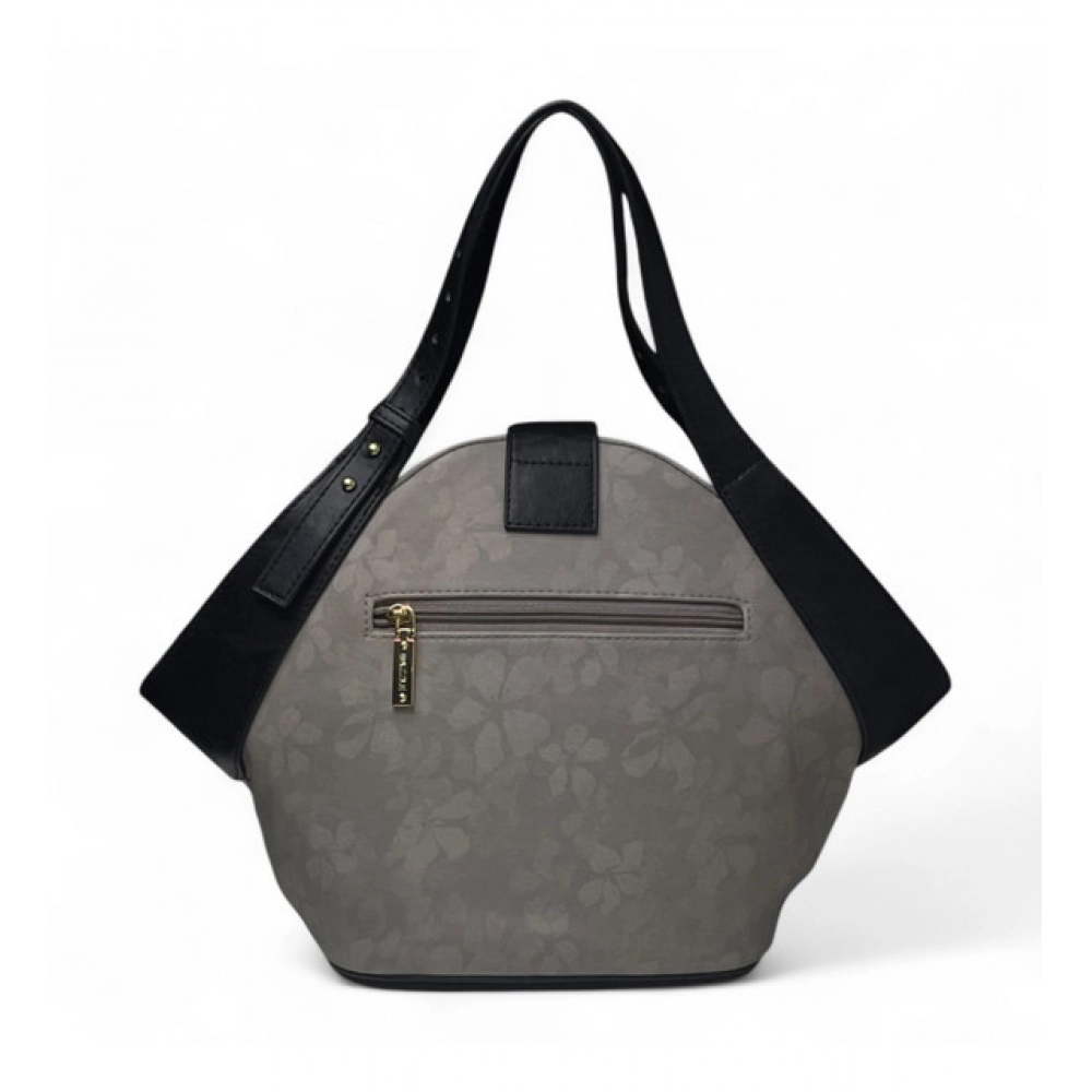Women's Polyurethane Floral Printed Hexagonal Satchel Handbag with Adjustable Strap (Grey) - Image 5