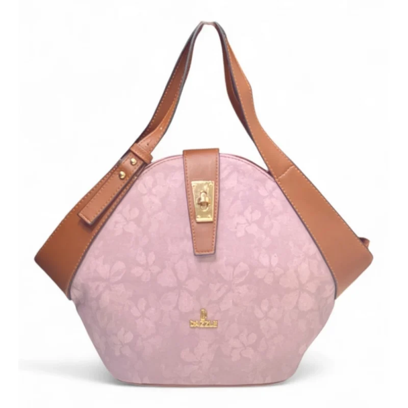 Women's Polyurethane Floral Printed Hexagonal Satchel Handbag with Adjustable Strap (Pink) - Image 2