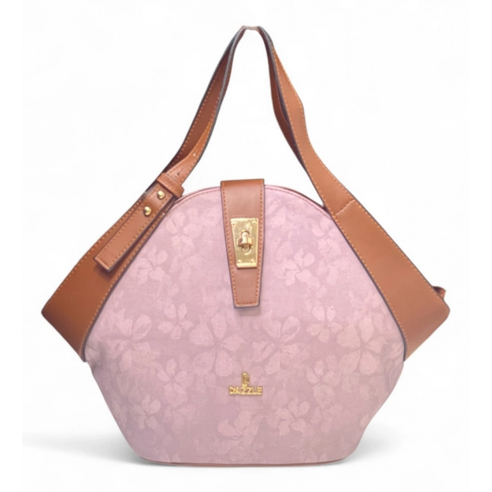 Women's Polyurethane Floral Printed Hexagonal Satchel Handbag with Adjustable Strap (Pink) - Image 2