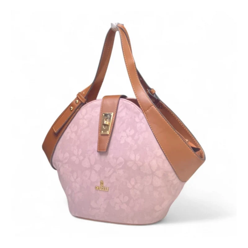Women's Polyurethane Floral Printed Hexagonal Satchel Handbag with Adjustable Strap (Pink) - Image 3
