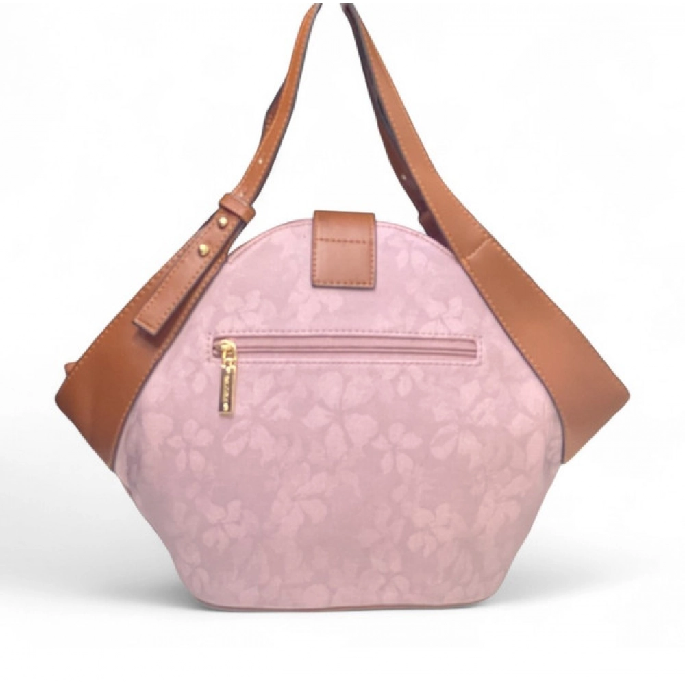 Women's Polyurethane Floral Printed Hexagonal Satchel Handbag with Adjustable Strap (Pink) - Image 5