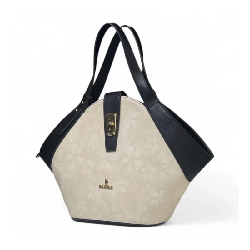 Women's Polyurethane Floral Printed Hexagonal Satchel Handbag with Adjustable Strap (White) - Image 3