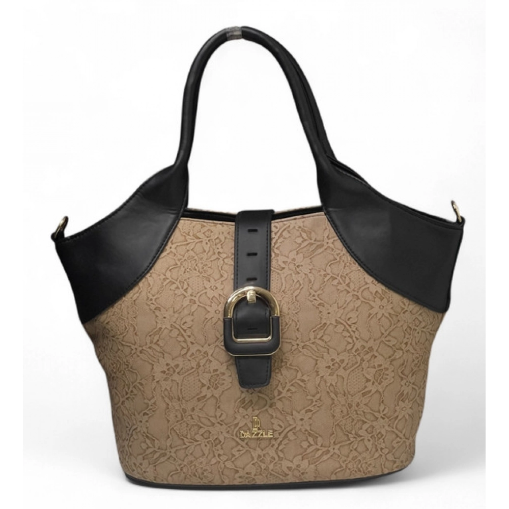 Women's Polyurethane Textured Two-Tone Tote Handbag with Adjustable & Removable Strap (Beige) - Image 2