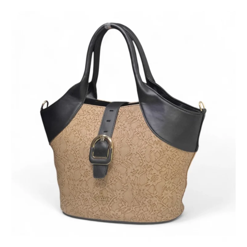 Women's Polyurethane Textured Two-Tone Tote Handbag with Adjustable & Removable Strap (Beige) - Image 3