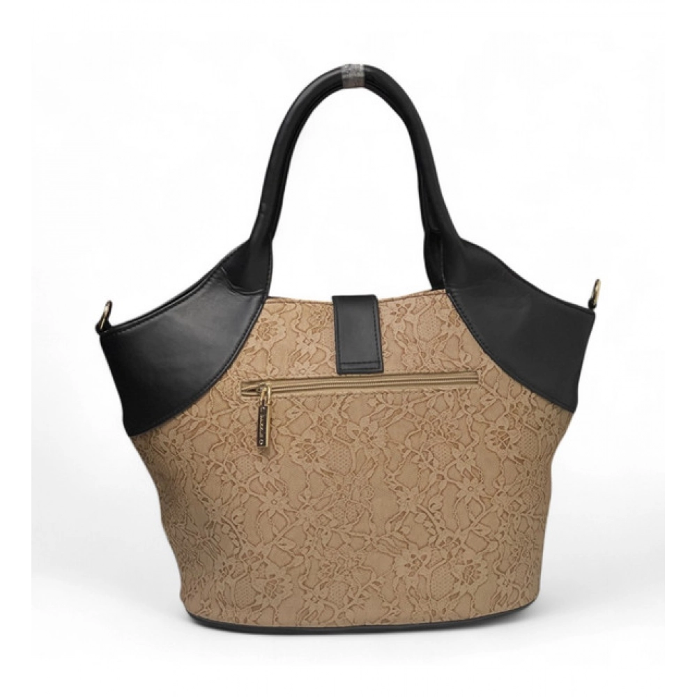 Women's Polyurethane Textured Two-Tone Tote Handbag with Adjustable & Removable Strap (Beige) - Image 5