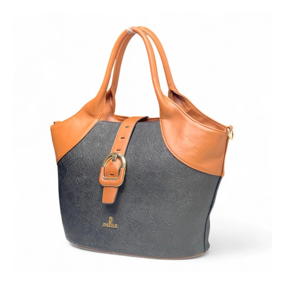 Women's Polyurethane Textured Two-Tone Tote Handbag with Adjustable & Removable Strap (Black-Tan) - Image 3