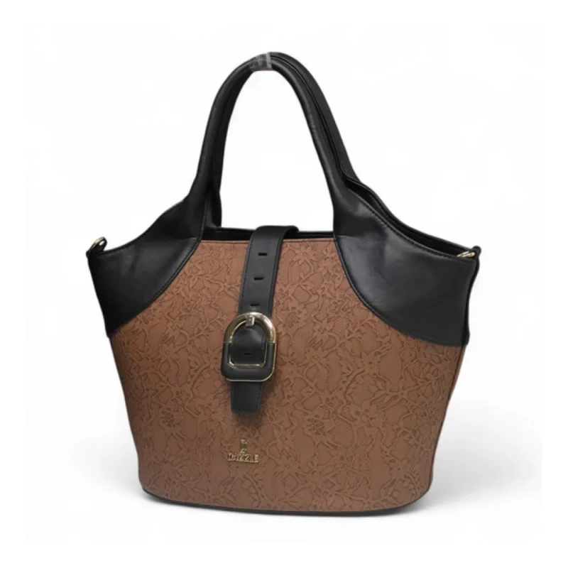 Women's Polyurethane Textured Two-Tone Tote Handbag with Adjustable & Removable Strap (Brown) - Image 3