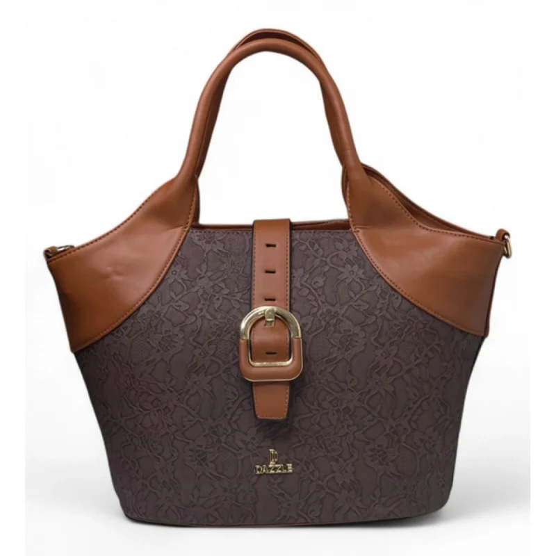 Women's Polyurethane Textured Two-Tone Tote Handbag with Adjustable & Removable Strap (Dark Brown) - Image 2