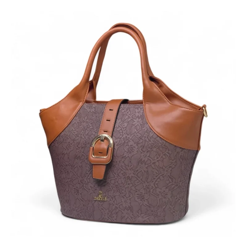 Women's Polyurethane Textured Two-Tone Tote Handbag with Adjustable & Removable Strap (Dark Brown) - Image 3