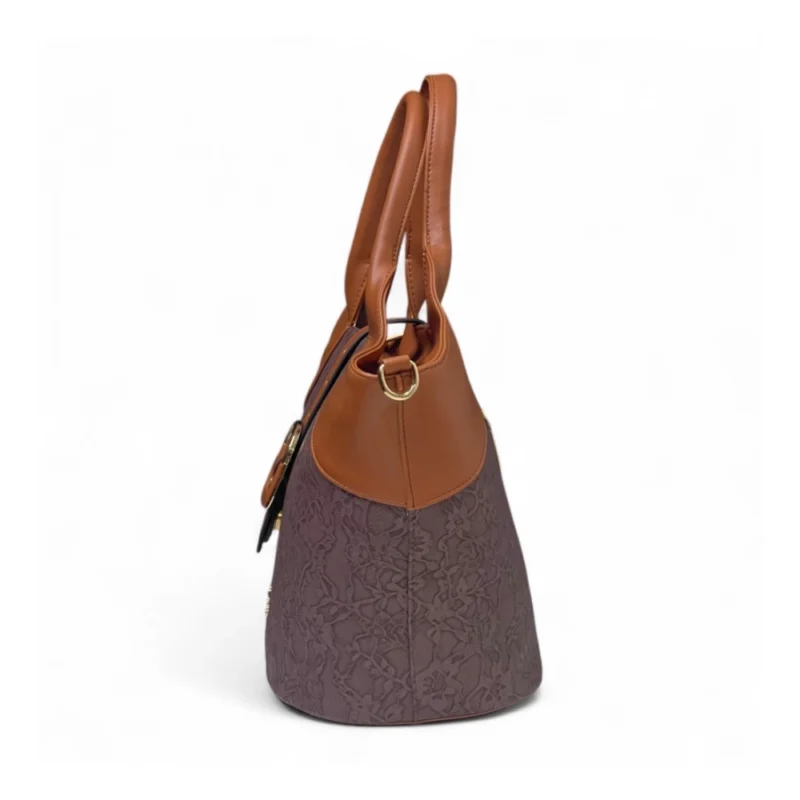 Women's Polyurethane Textured Two-Tone Tote Handbag with Adjustable & Removable Strap (Dark Brown) - Image 4