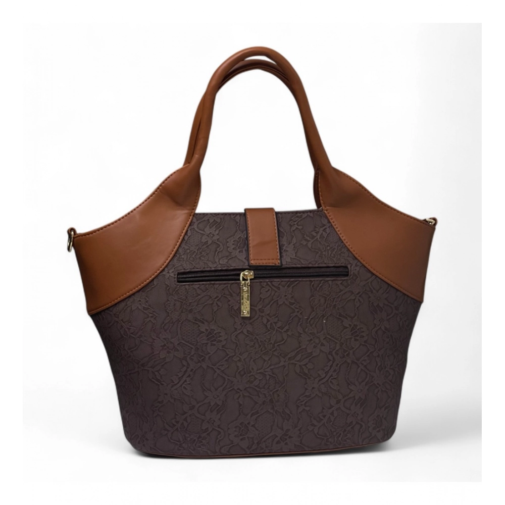 Women's Polyurethane Textured Two-Tone Tote Handbag with Adjustable & Removable Strap (Dark Brown) - Image 5