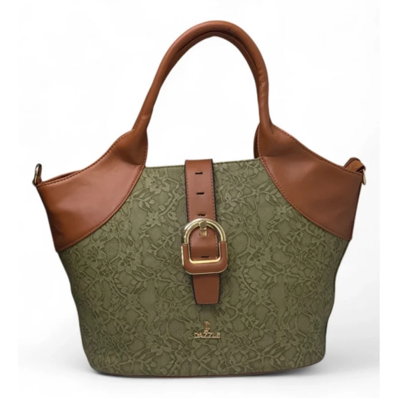 Women's Polyurethane Textured Two-Tone Tote Handbag with Adjustable & Removable Strap (Green) - Image 2
