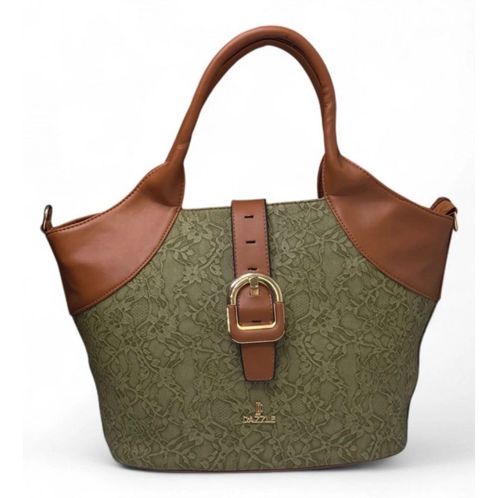 Women's Polyurethane Textured Two-Tone Tote Handbag with Adjustable & Removable Strap (Green) - Image 2