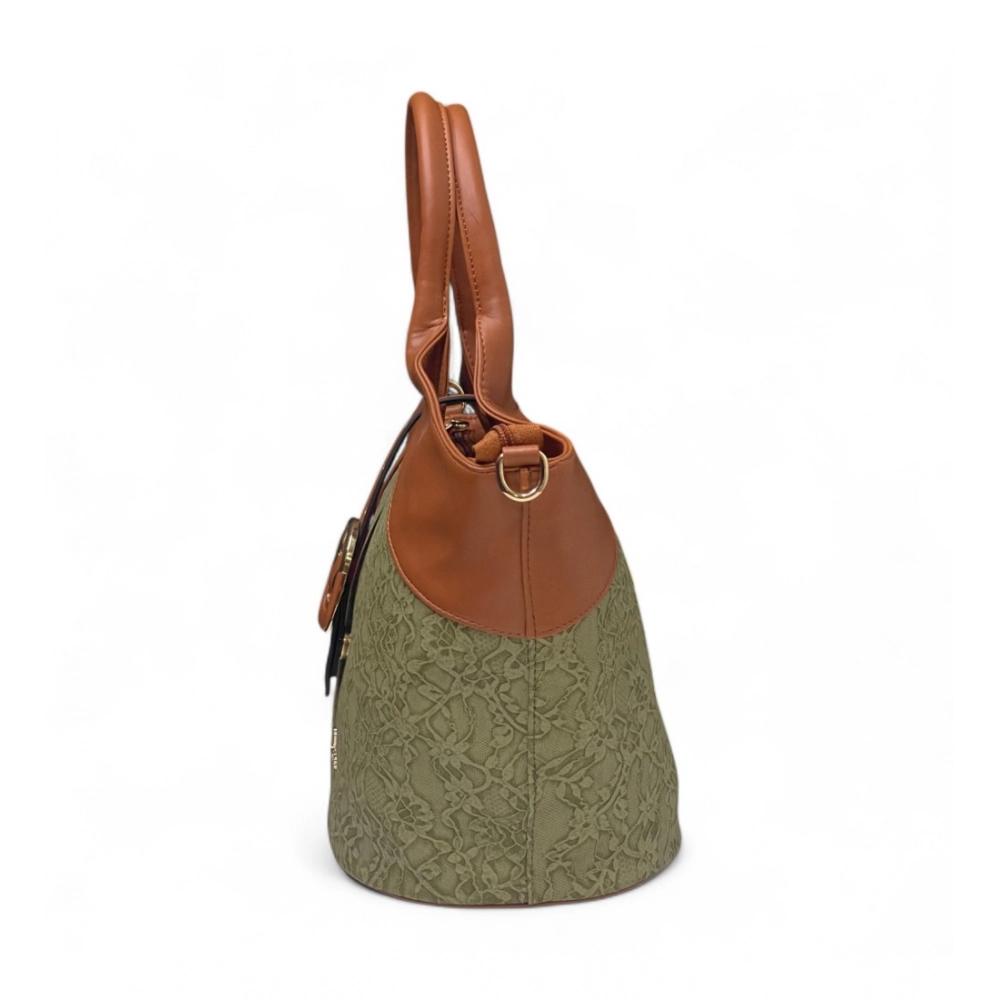 Women's Polyurethane Textured Two-Tone Tote Handbag with Adjustable & Removable Strap (Green) - Image 4