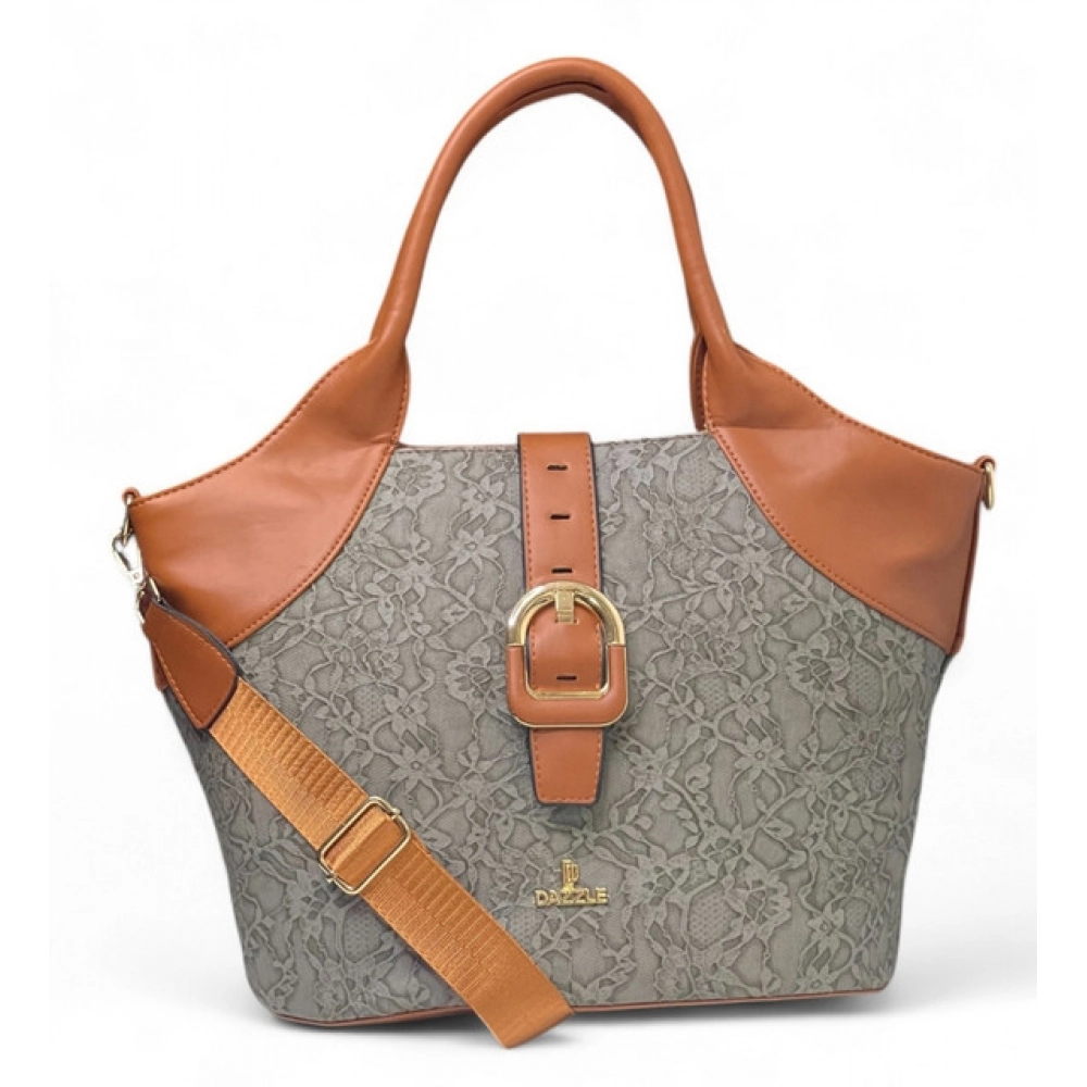 Women's Polyurethane Textured Two-Tone Tote Handbag with Adjustable & Removable Strap (Grey)