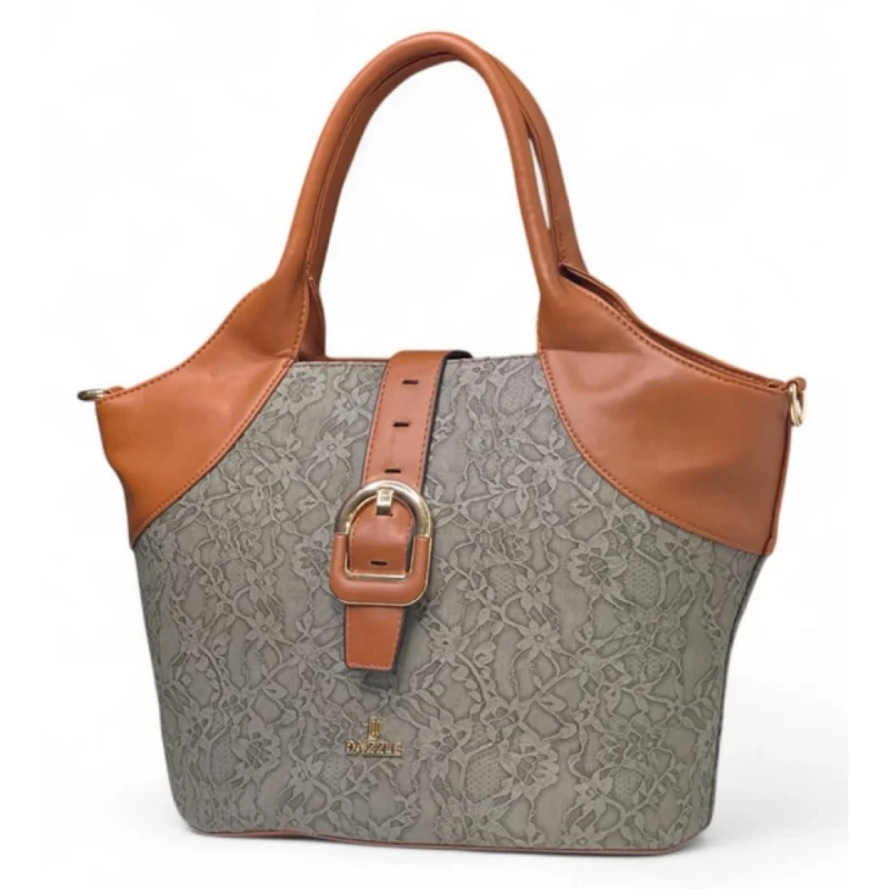 Women's Polyurethane Textured Two-Tone Tote Handbag with Adjustable & Removable Strap (Grey) - Image 2