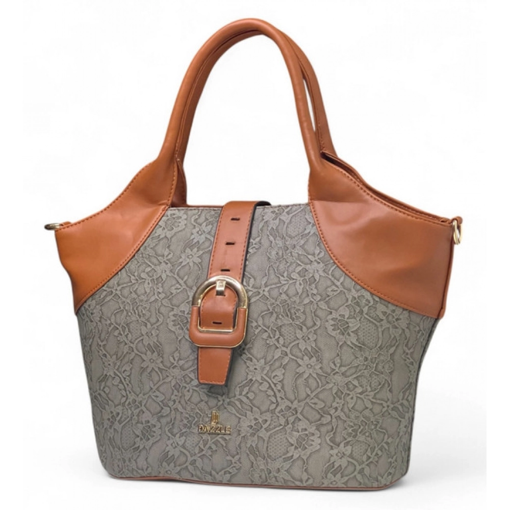 Women's Polyurethane Textured Two-Tone Tote Handbag with Adjustable & Removable Strap (Grey) - Image 2