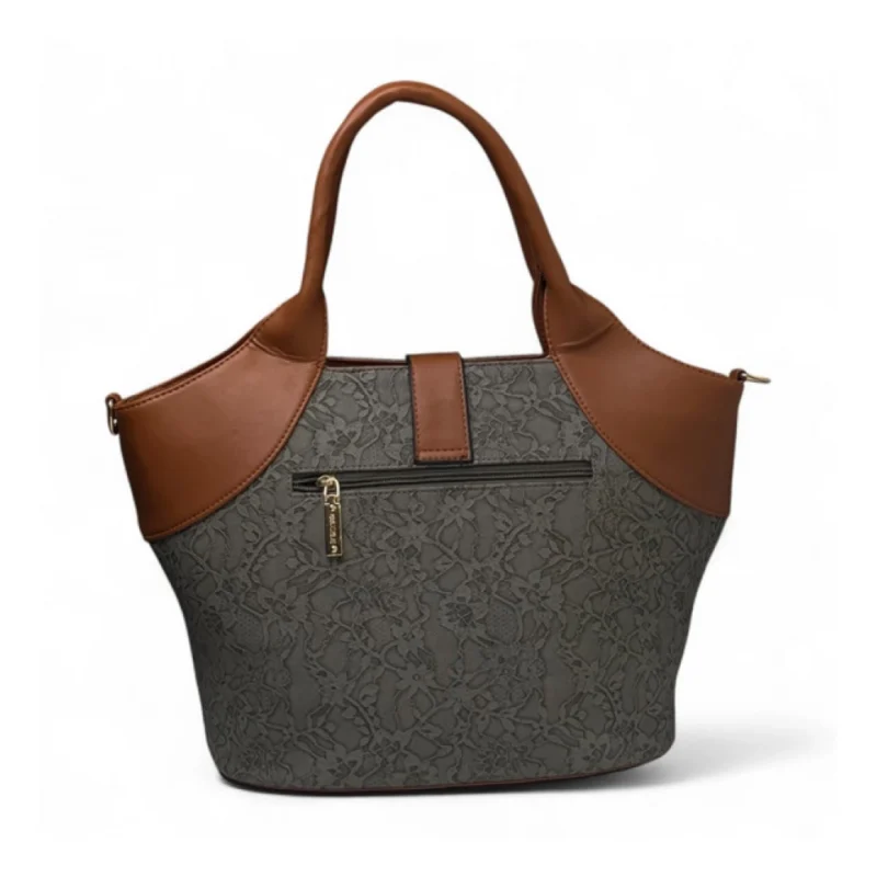 Women's Polyurethane Textured Two-Tone Tote Handbag with Adjustable & Removable Strap (Grey) - Image 5