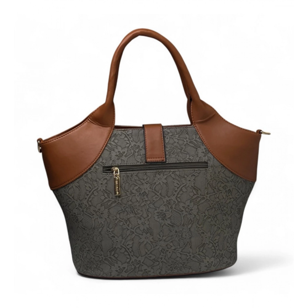 Women's Polyurethane Textured Two-Tone Tote Handbag with Adjustable & Removable Strap (Grey) - Image 5