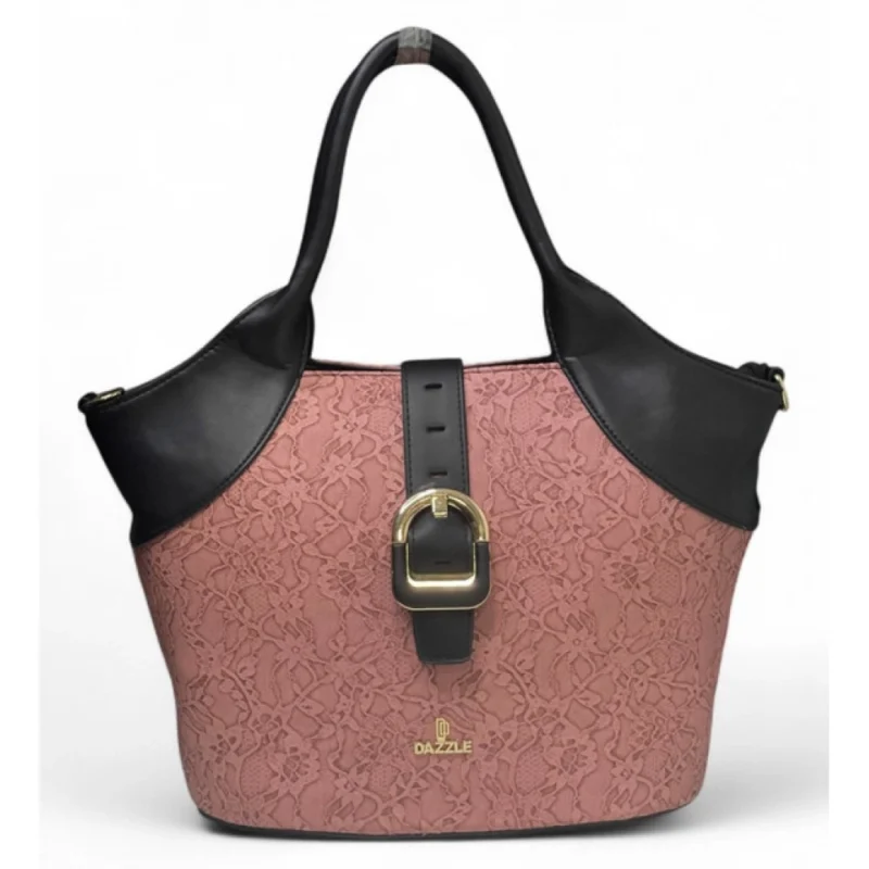 Women's Polyurethane Textured Two-Tone Tote Handbag with Adjustable & Removable Strap (Pink) - Image 2