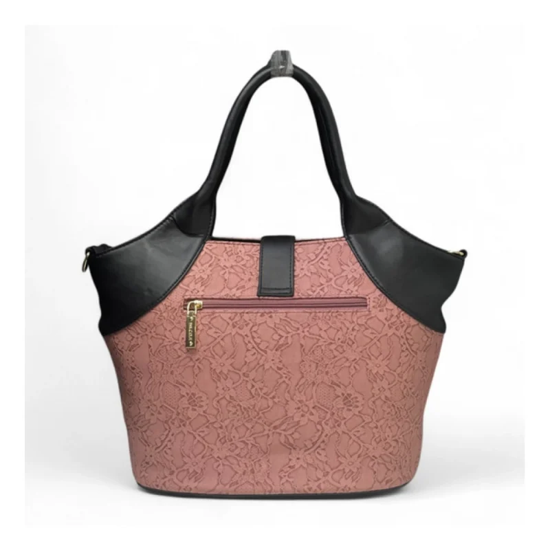 Women's Polyurethane Textured Two-Tone Tote Handbag with Adjustable & Removable Strap (Pink) - Image 5