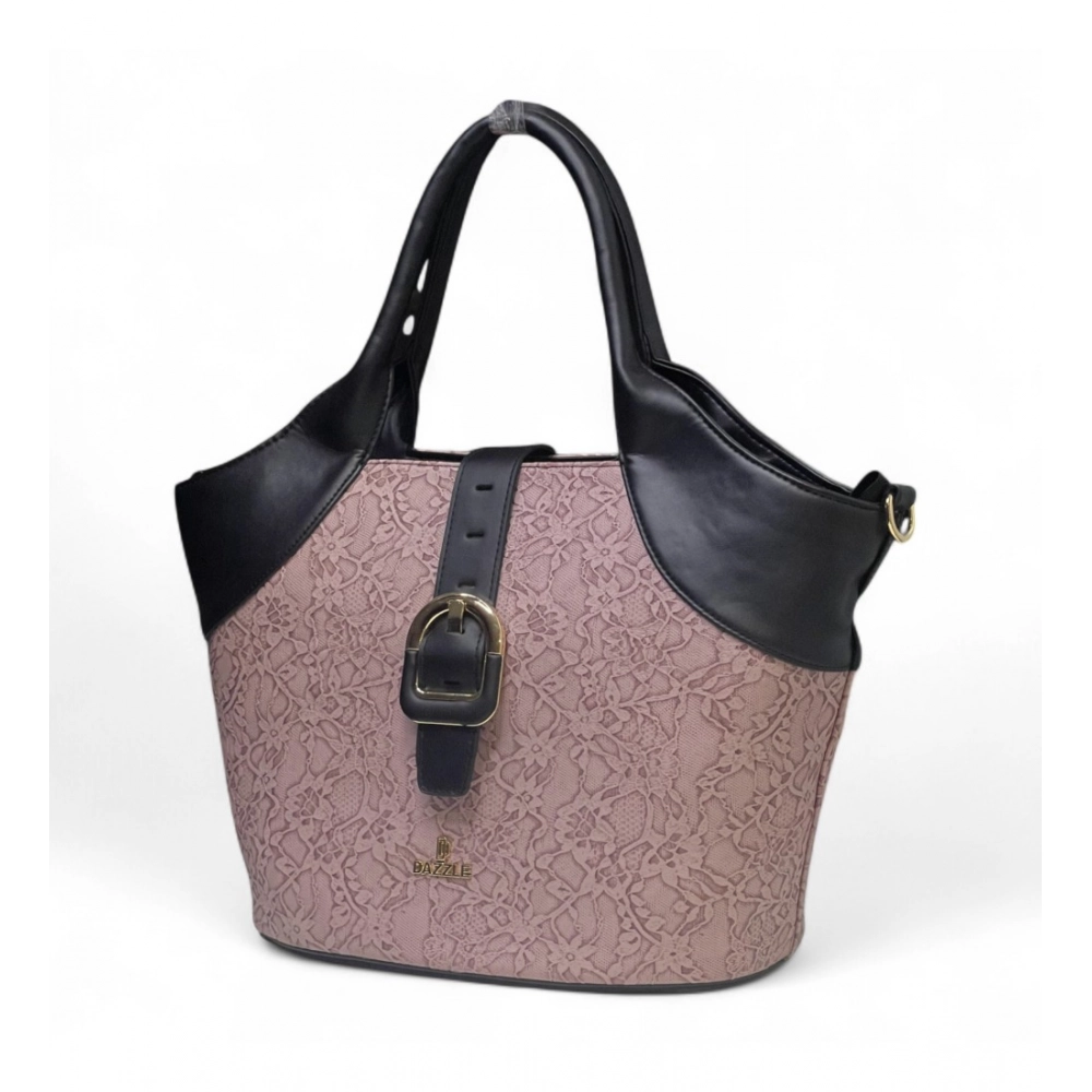 Women's Polyurethane Textured Two-Tone Tote Handbag with Adjustable & Removable Strap (Purple) - Image 3