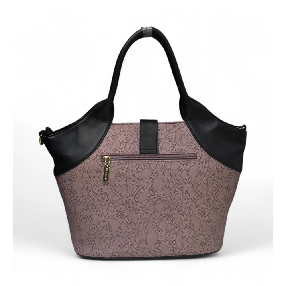 Women's Polyurethane Textured Two-Tone Tote Handbag with Adjustable & Removable Strap (Purple) - Image 5