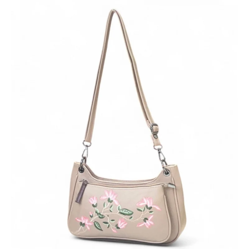 Women's Polyurethane Floral Embroidered Crossbody Sling Bag with Adjustable & Removable Strap (Beige) - Image 2