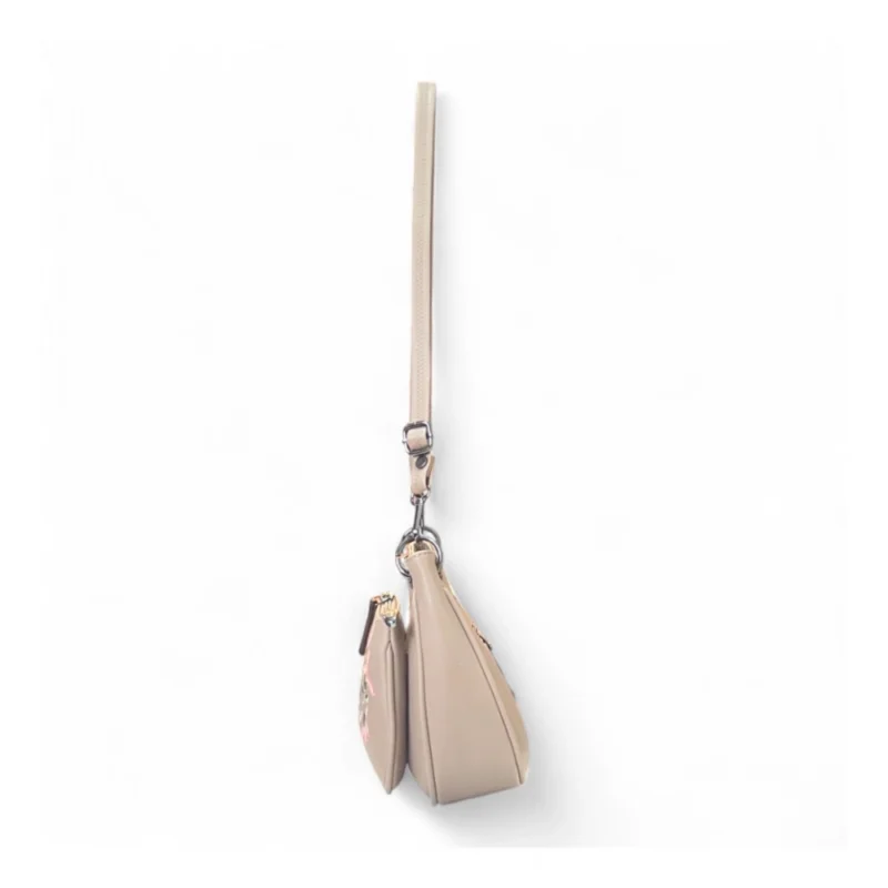 Women's Polyurethane Floral Embroidered Crossbody Sling Bag with Adjustable & Removable Strap (Beige) - Image 3