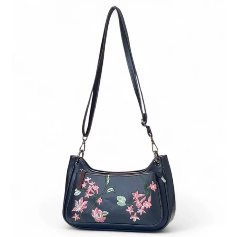 Alternative view of Women's Polyurethane Floral Embroidered Crossbody Sling Bag with Adjustable & Removable Strap (Black)
