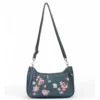 Women's Polyurethane Floral Embroidered Crossbody Sling Bag with Adjustable & Removable Strap (Blue)