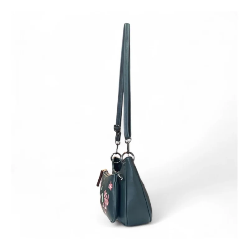 Women's Polyurethane Floral Embroidered Crossbody Sling Bag with Adjustable & Removable Strap (Blue) - Image 3