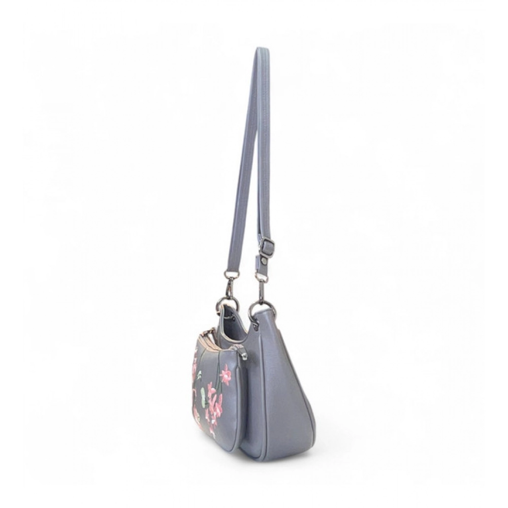 Women's Polyurethane Floral Embroidered Crossbody Sling Bag with Adjustable & Removable Strap (Grey) - Image 3