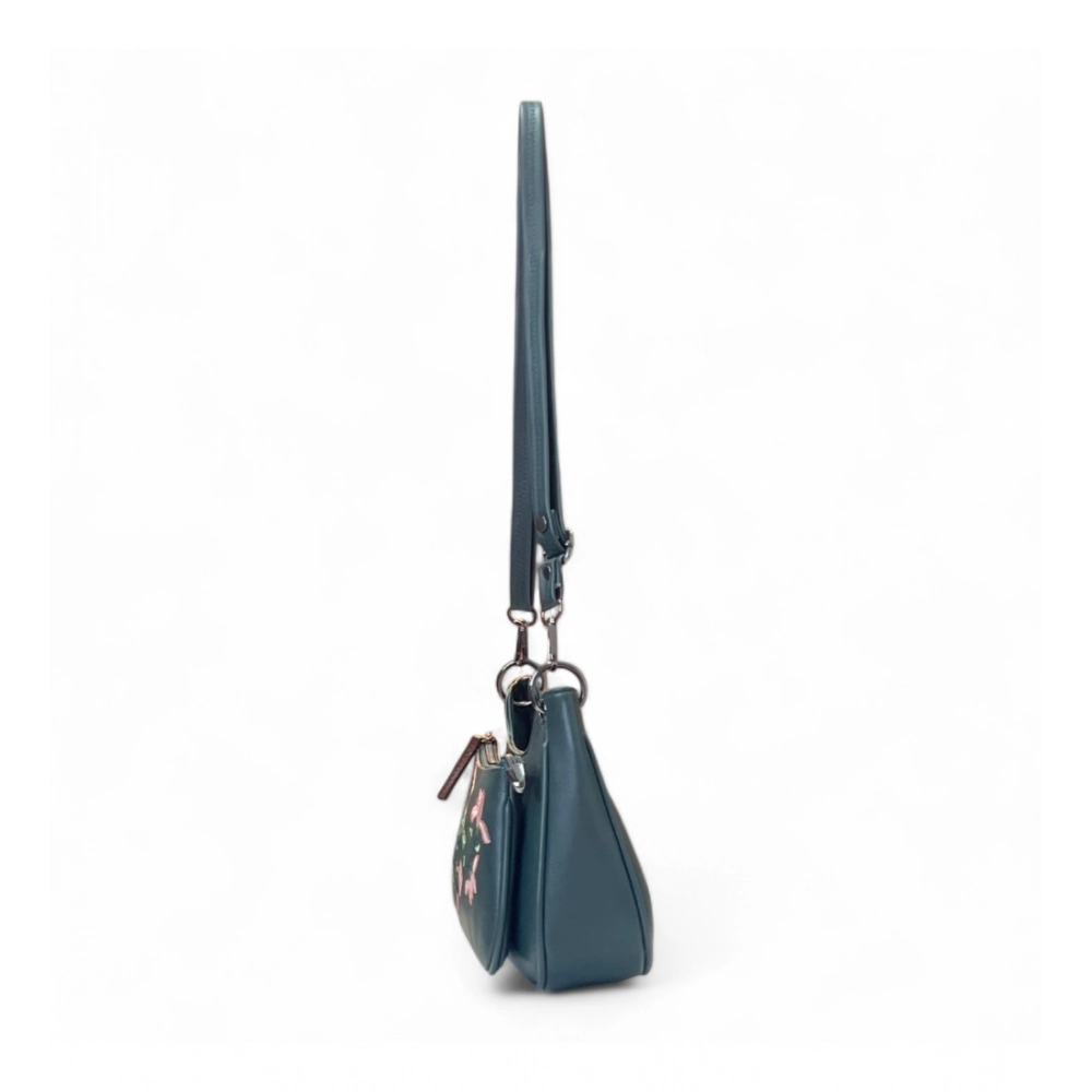 Women's Polyurethane Floral Embroidered Crossbody Sling Bag with Adjustable & Removable Strap (Light Blue) - Image 3