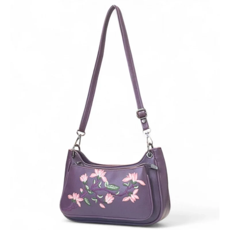 Alternative view of Women's Polyurethane Floral Embroidered Crossbody Sling Bag with Adjustable & Removable Strap (Purple)