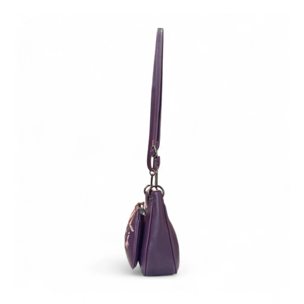 Women's Polyurethane Floral Embroidered Crossbody Sling Bag with Adjustable & Removable Strap (Purple) - Image 3