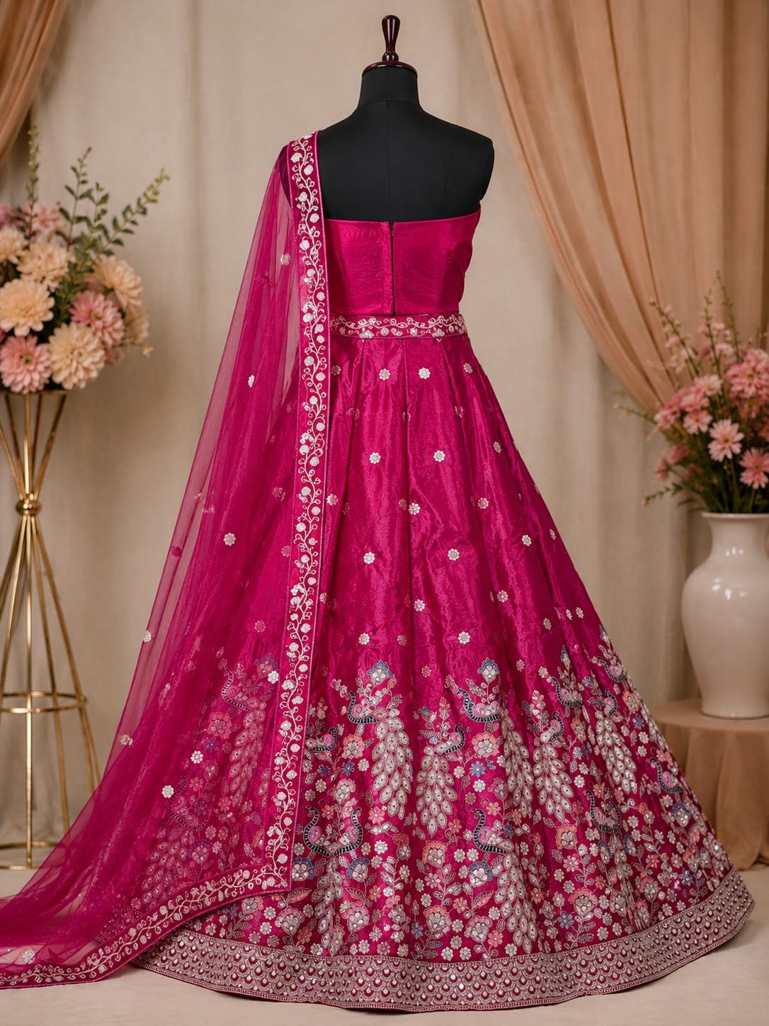 Rani Pink Embroidered Lehenga Choli Set with Designer Dupatta - Image 3