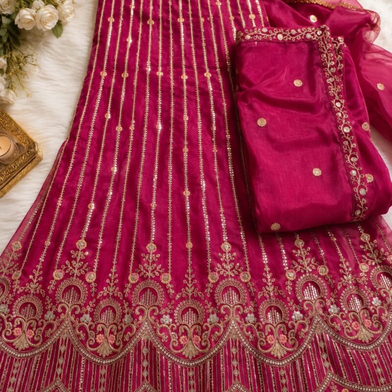Wine Magenta Embroidered Lehenga Choli Set with Designer Dupatta - Image 4