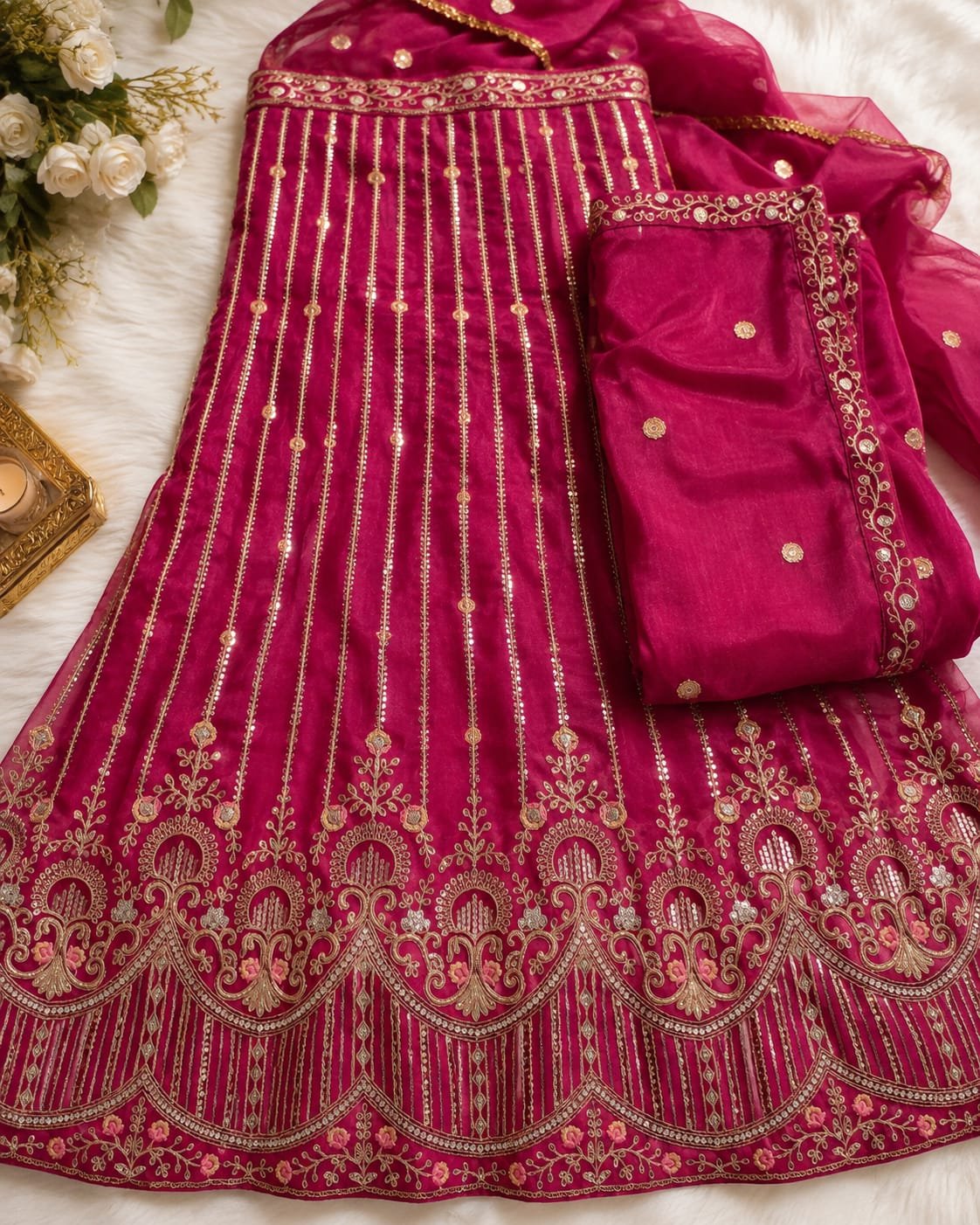 Wine Magenta Embroidered Lehenga Choli Set with Designer Dupatta - Image 4