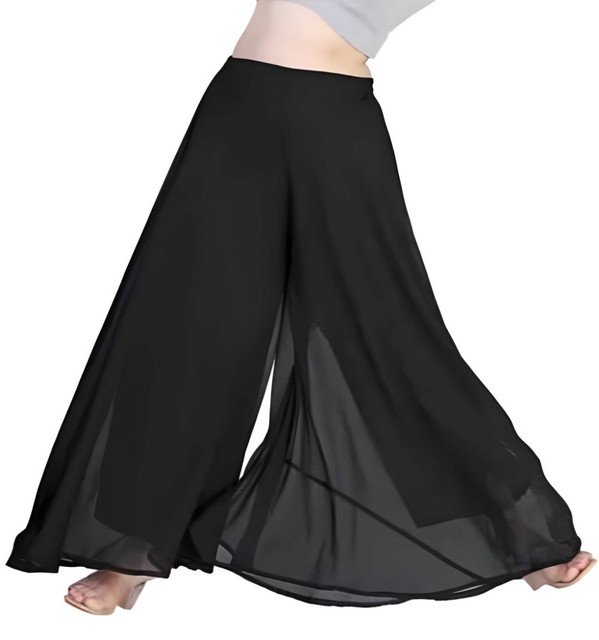 Women's Pack of 1 Georgette Solid High Rise Wide Leg Flared Palazzo with Elastic Waist (Black) - Image 4