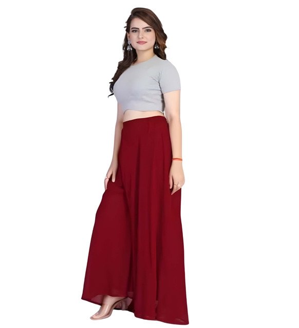 Alternative view of Women's Pack of 1 Georgette Solid High Rise Wide Leg Flared Palazzo with Elastic Waist (Maroon)