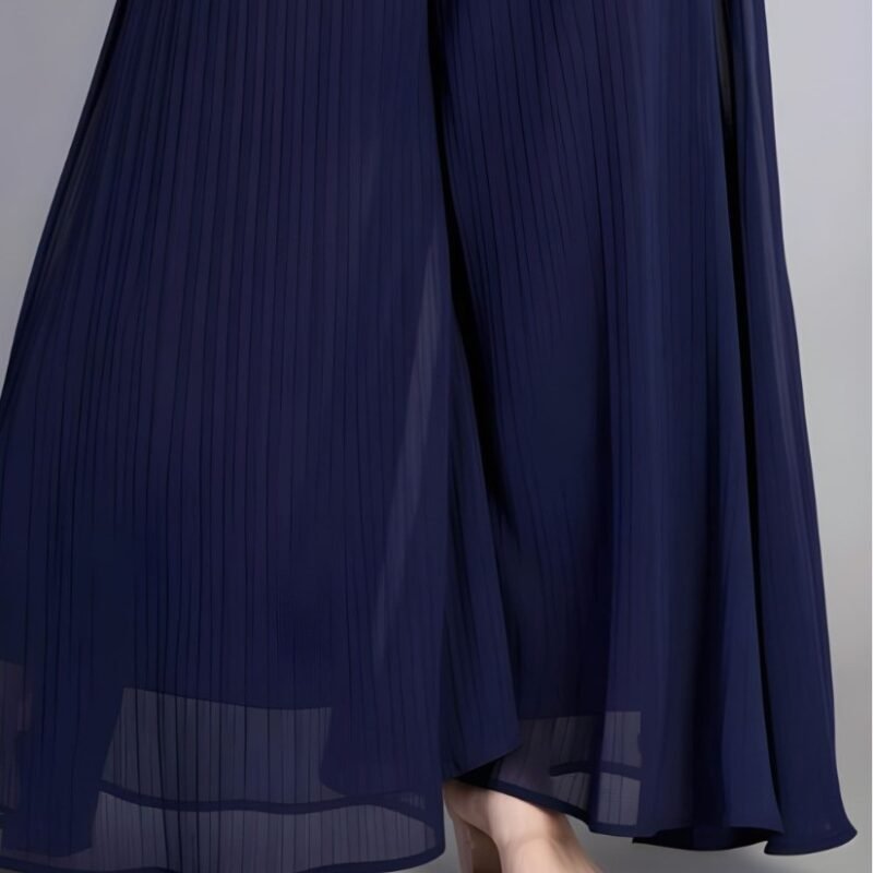 Women's Pack of 1 Georgette Solid High Rise Wide Leg Flared Palazzo with Elastic Waist (Navy Blue) - Image 5