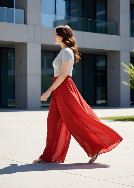 Women's Pack of 1 Georgette Solid High Rise Wide Leg Flared Palazzo with Elastic Waist (Red) - Image 4