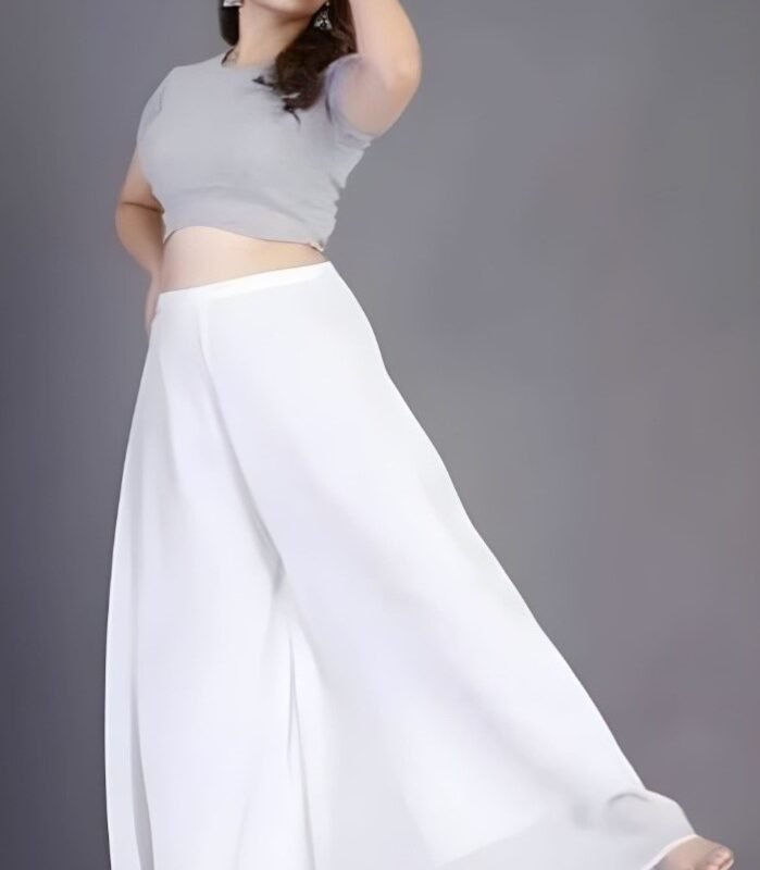 Women's Pack of 1 Georgette Solid High Rise Wide Leg Flared Palazzo with Elastic Waist (White)