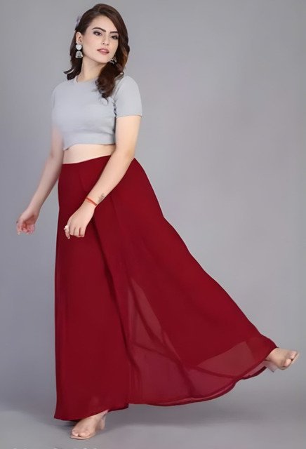 Women's Pack of 2 Georgette Solid High Rise Wide Leg Flared Palazzos with Elastic Waist (Maroon) - Image 3