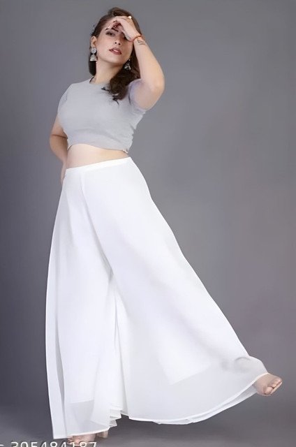 Women's Pack of 2 Georgette Solid High Rise Wide Leg Flared Palazzos with Elastic Waist (White) - Image 3
