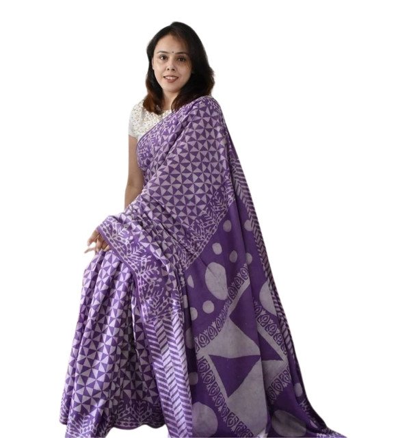 Women's Linen Printed Saree With Unstitched Blouse - 5.5 Mtr (Purple) - Image 2