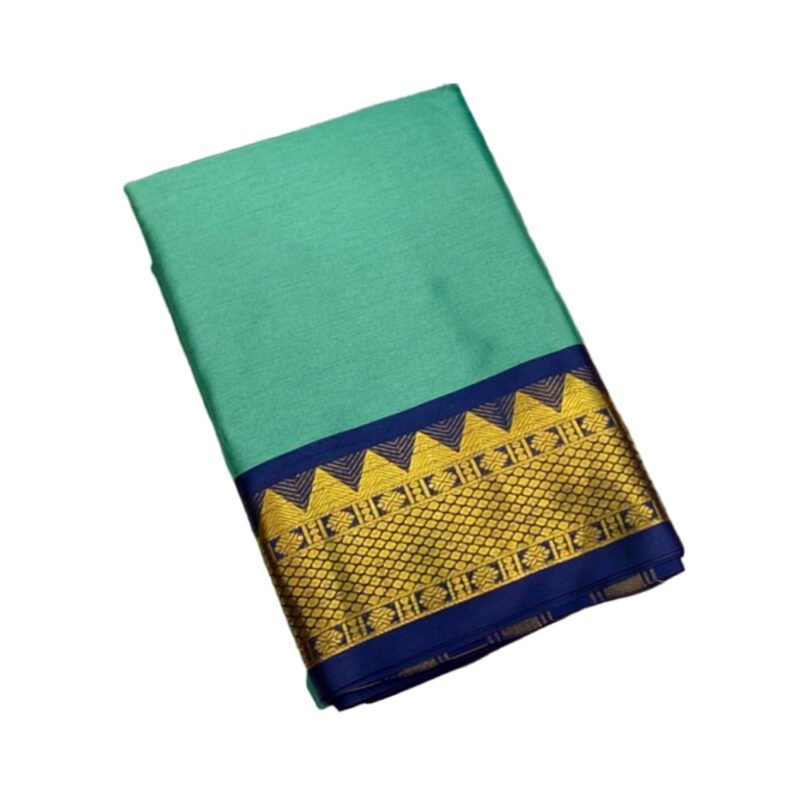 Women's Cotton Silk Striped Saree With Unstitched Blouse - 5.5 Mtr (Sea Green-Royal Blue) - Image 2