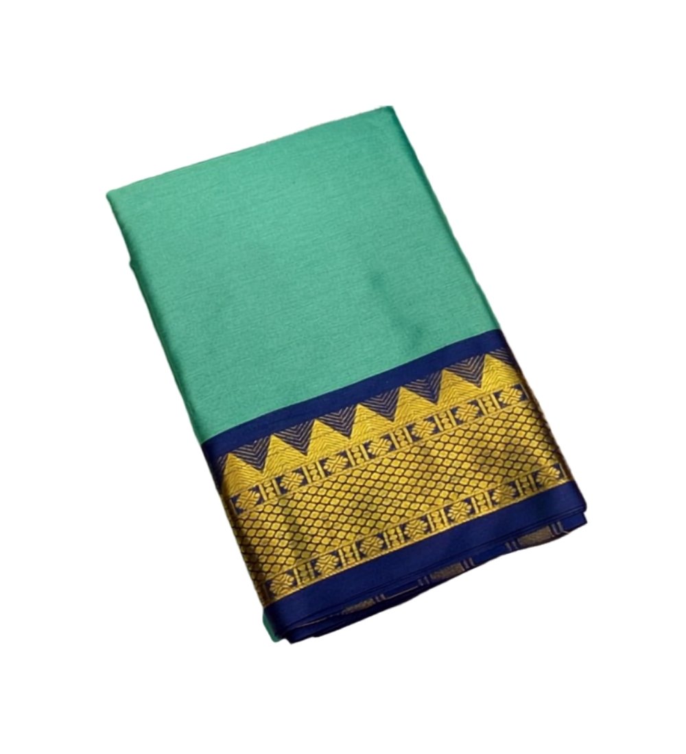 Women's Cotton Silk Striped Saree With Unstitched Blouse - 5.5 Mtr (Sea Green-Royal Blue) - Image 2